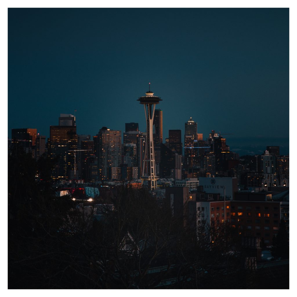 Downtown Seattle Washington Space Needle 4x4 Series Blue Hour Kerry Park