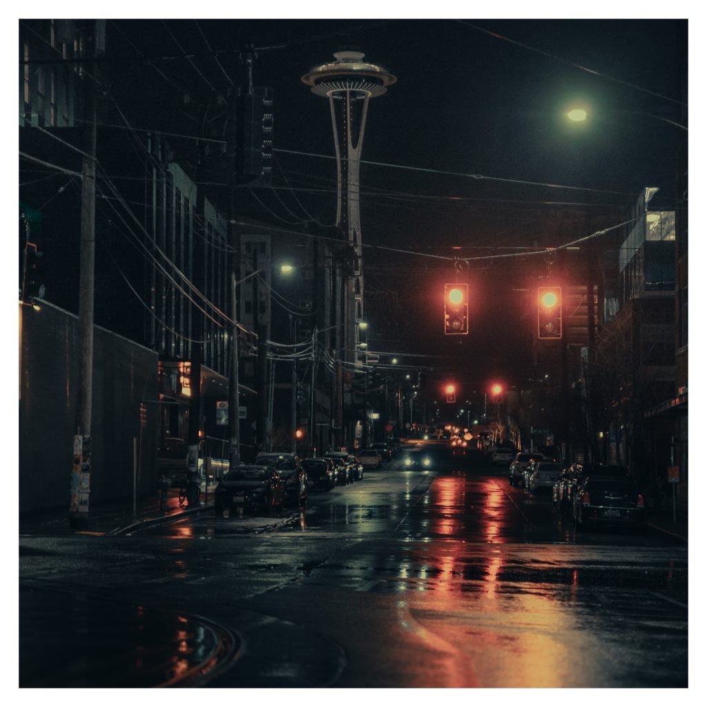 Downtown Seattle Washington Space Needle 4x4 Series Rainy City Night