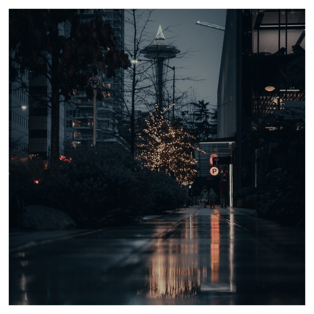 Downtown Seattle Washington Space Needle 4x4 Series Reflection Lights Christmas