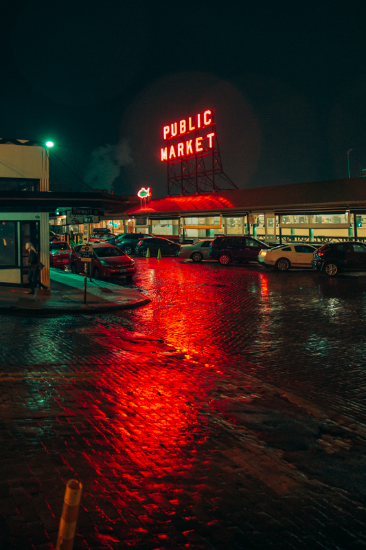Public Market Sign Night Photography