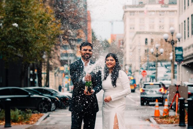 Seattle Wedding Photography – Champagne Celebration in Pioneer Square